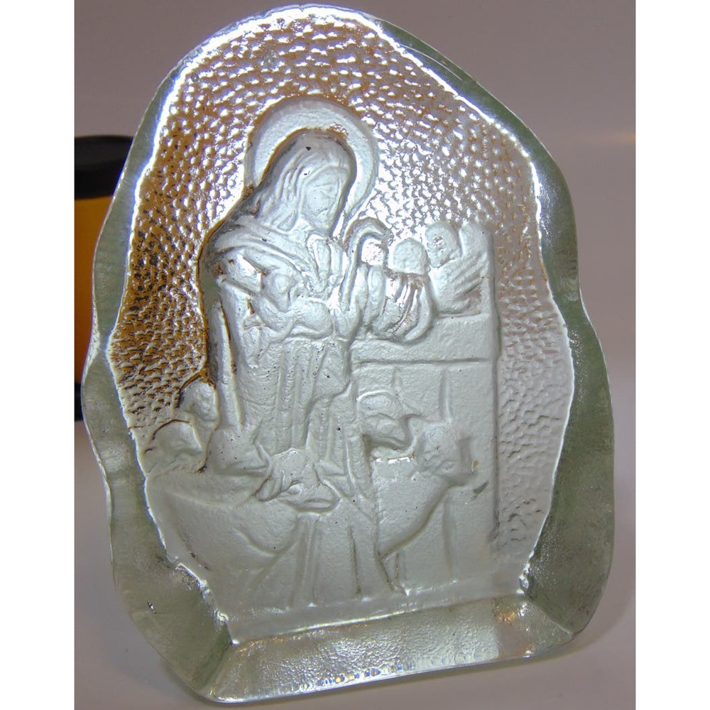 Paperweight Art Glass Jesus With Sheep Cane 3D Etched Cut Engraved The Protector